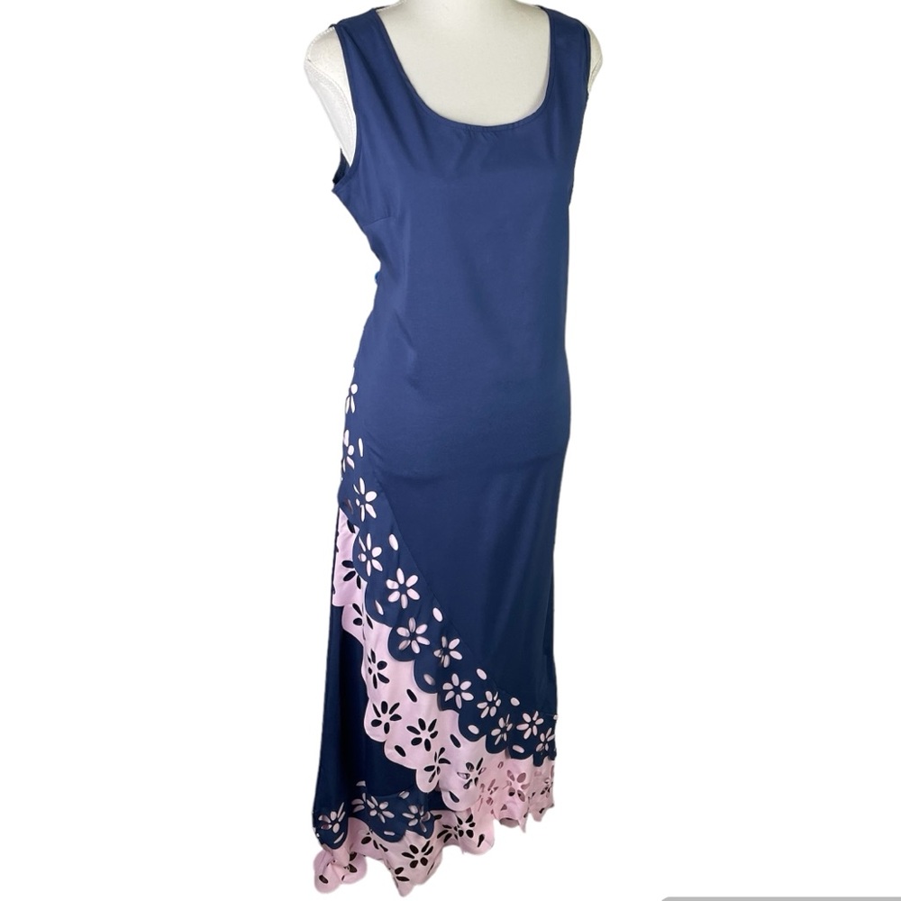 NEW! Maroths Dark Blue & Purple Floral Cutout Hem Dress